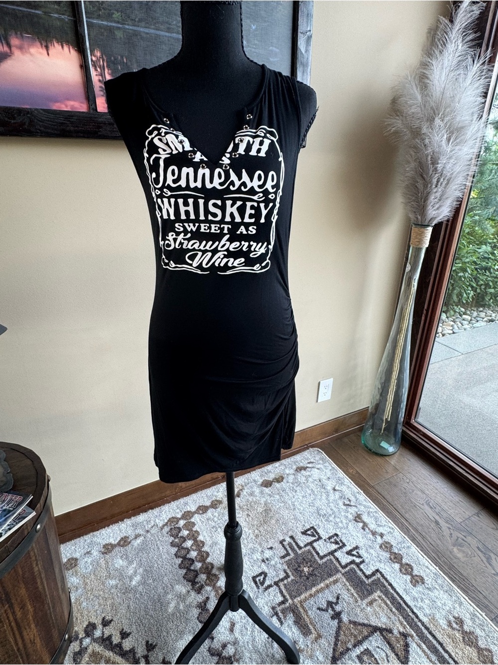 Black Graphic Jersey Sleep Dress with Tennessee Whiskey Print